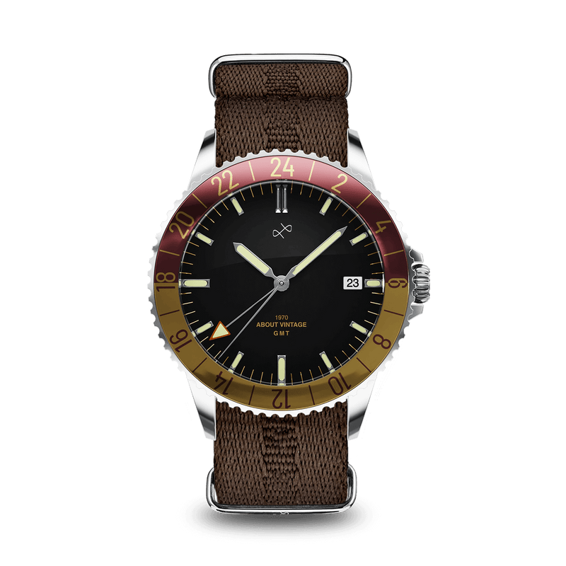 1970 Haagen GMT Automatic, Steel / Burgundy - Swiss Made